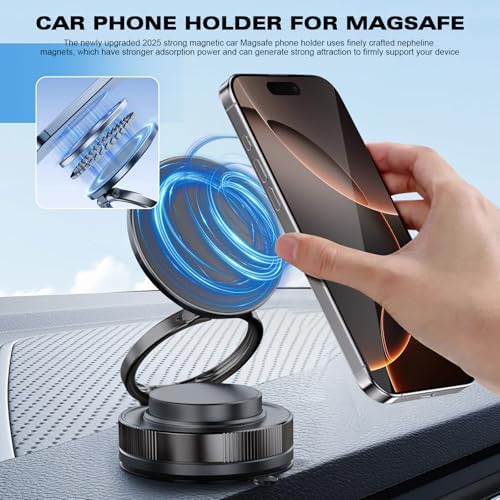 Revolutionary 360° Magnetic Car Phone Holder – Adjustable Vacuum Suction Mount for i Phone 12/13/14/15/16 with Mag Safe Compatibility for Enhanced Safety and Convenience on the Road