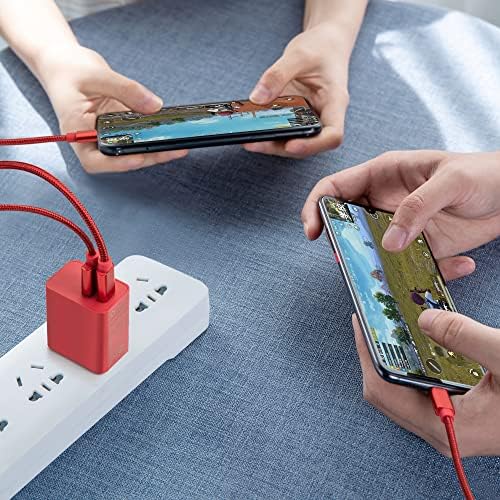 20 W Fast Charging USB C Wall Charger Duo – Dual Port USB-C & USB-A Power Adapter with 2 ft Cable for i Phone 14/13/12/11 Pro Max, Google Pixel, Galaxy & More – Sleek Red Design for Enhanced Compatibility and Speed