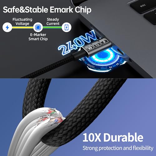 Versatile 6.6 ft USB-C Cable for 4 K High-Definition Video & 240 W Rapid Charging – Ultra-Fast 20 Gbps Data Transfer with Durable Construction for Effortless Device Connectivity and Enhanced Performance