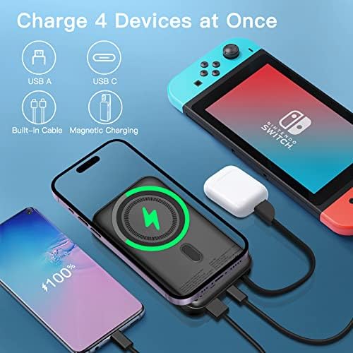 Sleek 10000 m Ah Magnetic Power Bank with Built-in Cable – Wireless Portable Charger for i Phone 15/14/13/12 Series | Fast 20 W PD Charging, Lightweight Design, Enhanced Mag-Safe Compatibility for Effortless Power on the Go