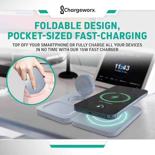 Effortless Charging: 3-in-1 Foldable Wireless Charger Station in Blush Pink – 15 W Fast Charging for i Phone, Samsung, Smartwatches & Headphones – Compact, Portable Design with Magnetic Alignment for Ultimate Convenience and Safety