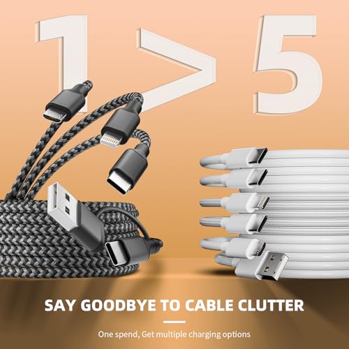 Ultra-Fast 240 W 4-in-1 USB C Charging Cable with Breathing Light Indicator – Multi-Device Compatibility for i Phone, i Pad, Samsung Galaxy, and Mac Book – 5 Ft Durable Cord in Stylish Purple for Efficient Data Sync and Enhanced Charging Performance