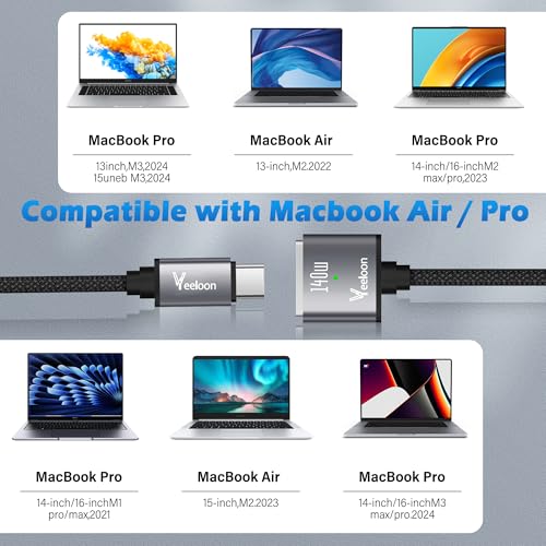 USB C to Magnetic 3 Cable Braided 6 FT,140W Magnetic Safe 3 Fast Charging Cord,Fit for MacBook Pro/Air M1 M2 M3(2021-2024 14″&16″- Space Gray – Enhanced Compatibility and Speed