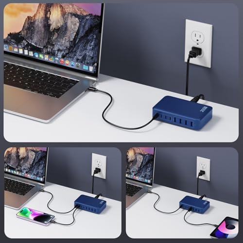 Powerful 200 W Ga N III USB C Multi-Device Charging Hub – 8-Port Rapid Charger for Mac Book Pro/Air, DELL, i Phone 16/15/14, Galaxy S23/22 – PD 65 W Laptop Adapter for Effortless Portability and Enhanced Connectivity Solutions
