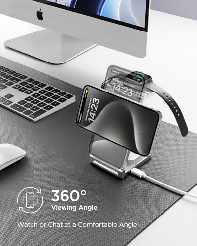 Hohosb Foldable 3-in-1 Magnetic Wireless Charger Station – Premium Zinc Alloy Design for i Phone 15/14/13/12, Air Pods Pro/3/2, and Apple Watch – Mag Safe Compatible, Fast Charging, and Travel-Friendly Solution for All Your Devices (Blue)