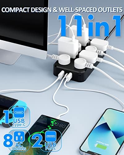 Weatherproof Outdoor Power Strip with 8 Wide Outlets & 3 USB Charging Ports – 6 FT Heavy-Duty Extension Cord, 1875 W Surge Protection, ETL Listed for Safe and Reliable Use in Any Weather – Perfect for Holiday Lights and Garden Tools
