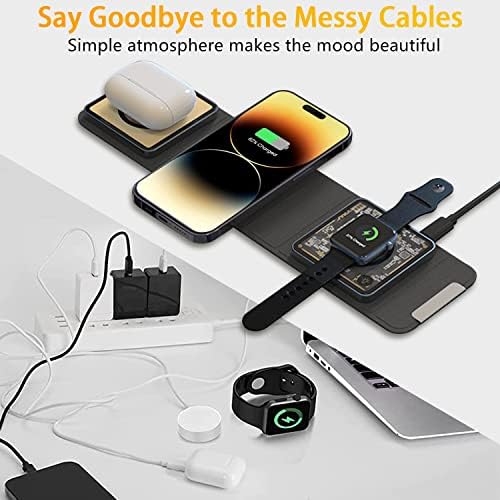 Revolutionize Your Charging Experience with the Mag-Safe 3 in 1 Wireless Charging Hub – Portable Foldable Design, 15 W Fast Charging for i Phone 15/14/13/12, Apple Watch & Air Pods, Includes 25 W Adapter for Unmatched Performance and Enhanced Compatibility