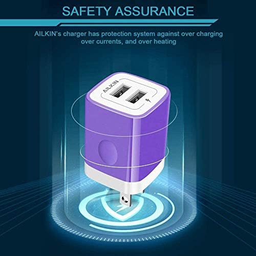 AILKIN 3 Pack Foldable Wall Charger – Dual USB Fast Charging Block for i Phone 16/15/14/13/12/11 & Android Devices – Compact AC Adapter for Enhanced Portability & Speed – Ideal for Home, Office, & Travel – Safety Features for Overcharge Protection