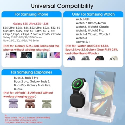 3-in-1 Fast Wireless Charging Station for Samsung Devices – Ultra-Compatible Dock for Galaxy S25/S24/S23/Z Fold/Flip, Galaxy Watch Ultra/7/6/5, and Galaxy Buds – Sleek Design with Case-Friendly Charging and Advanced Safety Features – Ideal for Home, Office, and Multi-User Environments – (Black)