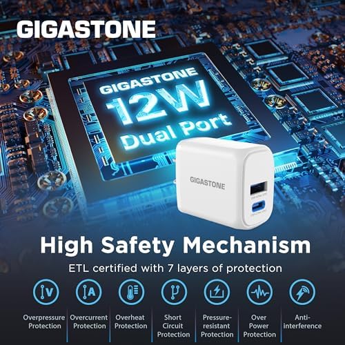 Gigastone 12 W Dual Port USB C & A Wall Charger [3-Pack] – Fast Charging Power Block for i Phone 16/15/14/13/12 & Samsung S24/S23/S22 – Compact Travel Charger with 2.4 A Output for Quick Device Boosts – Enhanced Compatibility for E-Readers & More