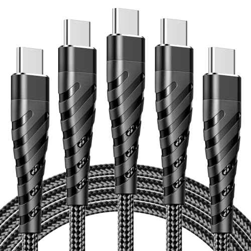 Ultimate 5-Pack 6.6 FT USB C to USB C Charging Cable – High-Speed 60 W Power Delivery for Efficient Device Charging – Durable Nylon Braided Design for Enhanced Flexibility – Compatible with i Phone 15 Pro Max, Mac Book Pro/Air, Samsung Galaxy S23/S22, Google Pixel, Nintendo Switch – Perfect for Home, Office, and Travel Use – Tangle-Free and Long-lasting Performance