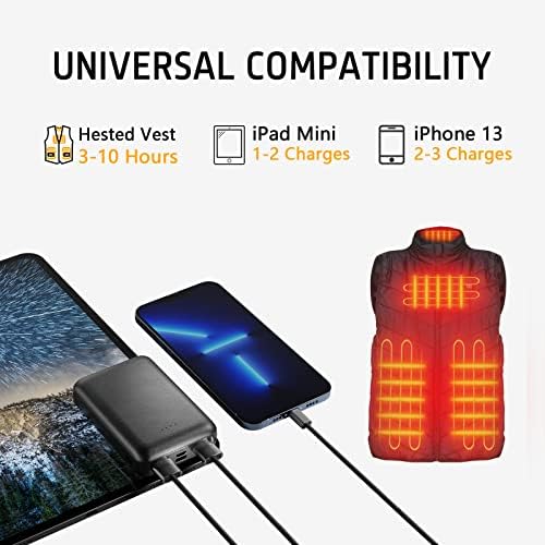 Ultimate 10,000 m Ah Rechargeable Battery Pack for Heated Vests – High-Capacity Power Bank for Enhanced Comfort in Heated Jackets and Hoodies – Fast Charging, Lightweight, and Versatile Compatibility for Men and Women’s Outdoor Wear – Essential Heating Solution for Cold Weather Adventures