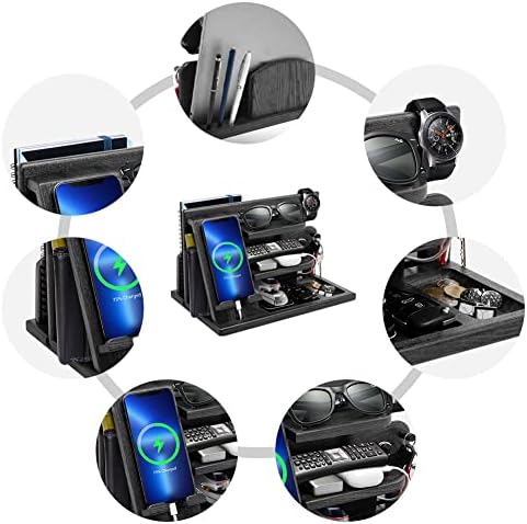 Gifts for Men, Wood Phone Docking Station, Mens Gifts for Birthday Gifts for Men or Gifts for Dad Fathers Day, Desk Workspace Organizer Nightstand Organizer Key for Wallet & Watch Holder – Enhanced Compatibility and Speed