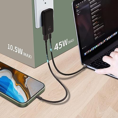 Experience Unmatched Charging Efficiency with the 65 W Ga N Dual-Port USB-C Charger – Foldable Travel Adapter with PD3.0 & PPS Technology, Ideal for Mac Book, i Pad Pro, i Phone, Galaxy S22 & More – Includes 3.28 ft 100 W Cable in Sleek Black for Ultimate Compatibility and Speed Optimization.