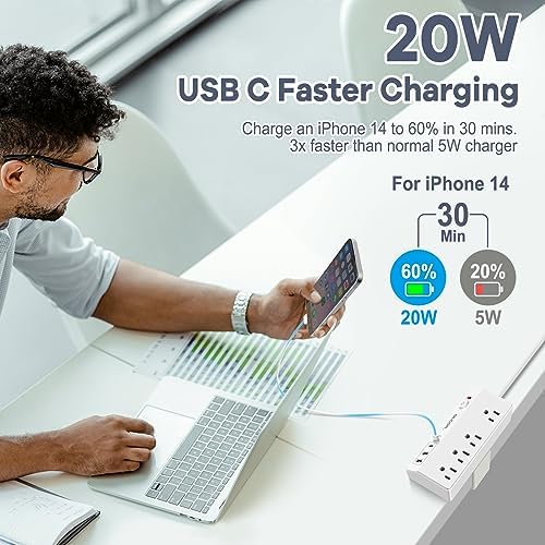 Revolutionize Your Workspace with the Ultimate Desk Clamp Power Strip USB C – Multi-Plug Charging Station Featuring 4 Outlets and 4 USB Ports, Including Rapid USB-C for Efficient Device Charging – Compact Surge Protector for Phones, Tablets, and Computers – Enhance Productivity and Declutter Your Desktop