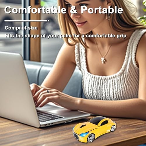 Sleek Yellow Wireless Car Mouse – Cool Sports Car Design for Enhanced Precision with 1600 DPI Optical Technology | Lightweight & Portable USB Receiver Mouse for Laptops, PCs, and Travel | Perfect Gift for Tech Lovers and Professionals