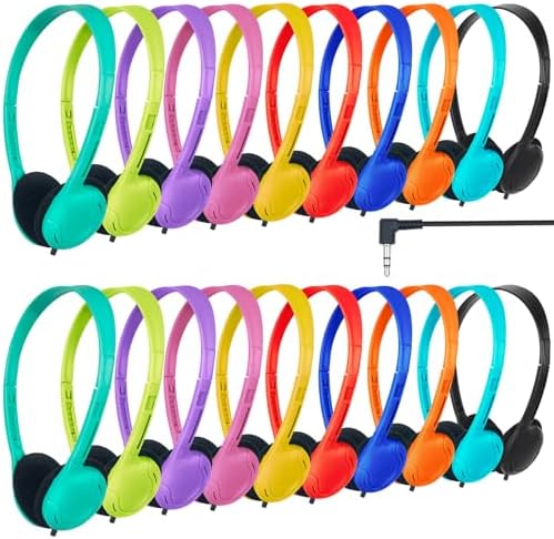 Vibrant Classroom Essential: Bulk Pack of 15 Kids Headphones – Durable Wired Earphones with Universal 3.5 mm Jack for Students, Toddlers, and Teens – Comfortable Fit with Multi-Color Options to Boost Engagement and Enhance Learning Experiences