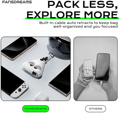 Ultimate Travel Power Bank with Retractable 2.3 ft Cable and Durable Paracord Carabiner – 10000 m Ah Fast Charging Wearable Charger in Stellar Gray, USB-C Compatible for All Devices – Stay Energized on the Go!