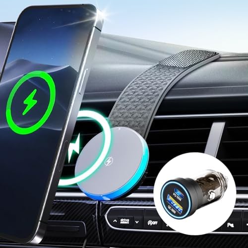 Mag Safe Car Mount Charger – 15 W Wireless Fast Charging Magnetic Phone Holder for i Phone 16/15/14/13/12 – Flexible Dashboard Design for Ultimate Convenience and Safety – Sleek Black Finish for Enhanced Vehicle Aesthetics – Efficient Power Delivery and Hands-Free Operation