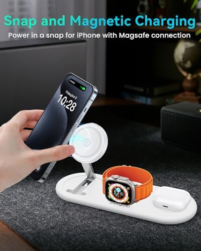 Ultimate 3-in-1 Magnetic Charging Station for Apple Devices – Fast, Foldable Dock for i Phone 12-16, Apple Watch, and Air Pods (Black) – Streamline Your Charging Experience with Enhanced Speed and Safety Features