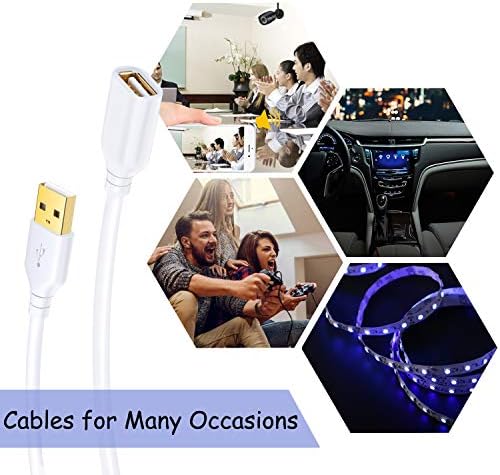 Costyle USB Extension Cable 15 ft – 2 Pack, Premium USB 2.0 A Male to A Female Extension Cord for Enhanced Device Connectivity, Ideal for Mouse, Keyboard, Camera, Printer – Sleek White Design for Modern Workspaces and Home Entertainment