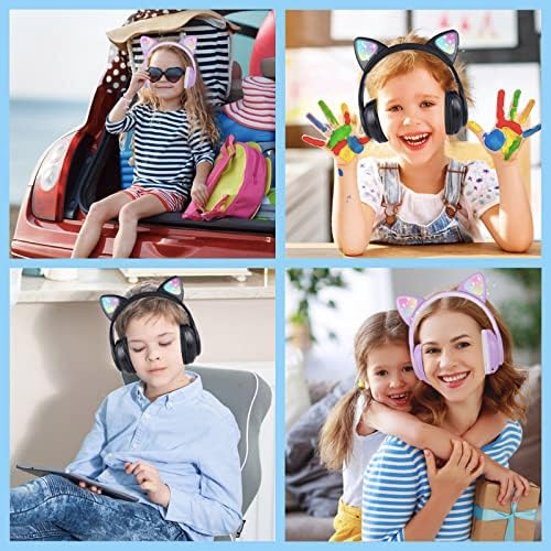 Playful Wireless Cat Ear Headphones for Kids – Bluetooth Audio with LED Lights, Foldable Design & Built-in Microphone for Gaming and Travel – Ultimate Gift for Trendy Young Girls