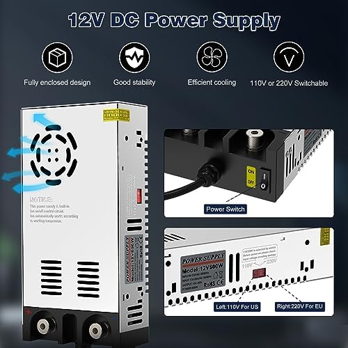 IMAYCC 600 W Adjustable AC to DC Converter – Efficient 110 V to 12 V Power Supply for Electronics and Automotive Applications, 50 A Output, Enhanced Safety Features, Compact Design for Easy Installation and Portability