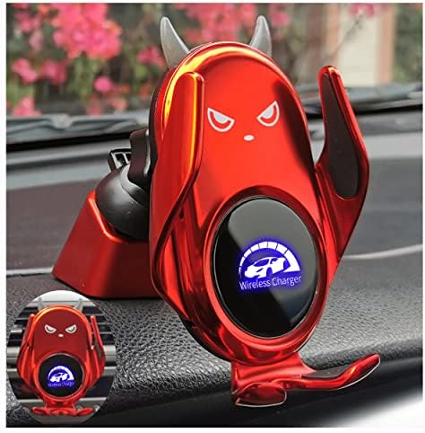 Chic Red Demon Wireless Car Charger Mount with Auto Clamping and Built-in Battery – Fast Charging for i Phone 14/13/12/11/X/SE & Samsung S22/S21/S20/Note Series – Stylish Dashboard and Vent Holder for Effortless Navigation and Convenience