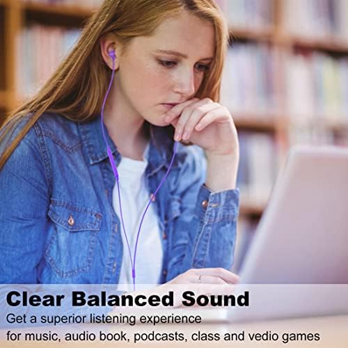 Joymiso Tangle-Free Earbuds for Small Ears – Lightweight In-Ear Headphones with Mic & Volume Control for Kids and Women – Stylish Blue Wired Earbuds with Comfortable Fit & Tangle-Free Flat Cable for Effortless Listening on Cell Phones & Laptops