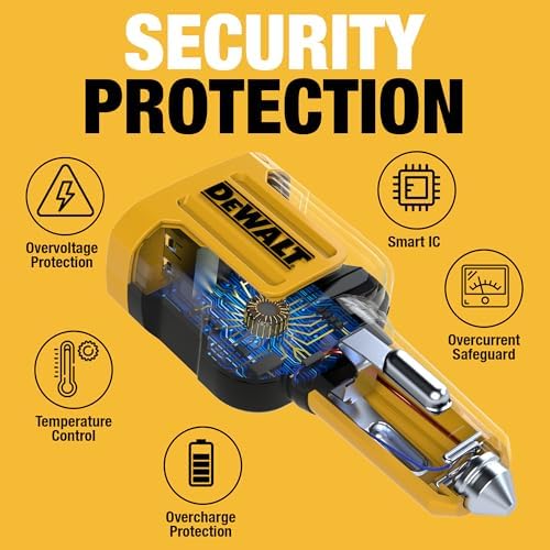 DEWALT 120 W Dual USB-C Car Charger – High-Speed PD 3.0 and PPS Fast Charging Adapter for i Phone, Galaxy, Pixel, and i Pad – Heavy Duty, Dual-Port Design for Ultimate Device Compatibility and Performance on the Go