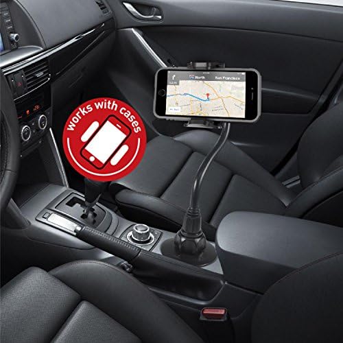 Universal Smartphone Cup Holder Mount by Macally – Adjustable Car Phone Holder for i Phone, Samsung & All Smartphones – Secure, Flexible, and 360-Degree Rotatable Design for Safe Driving and Easy Access