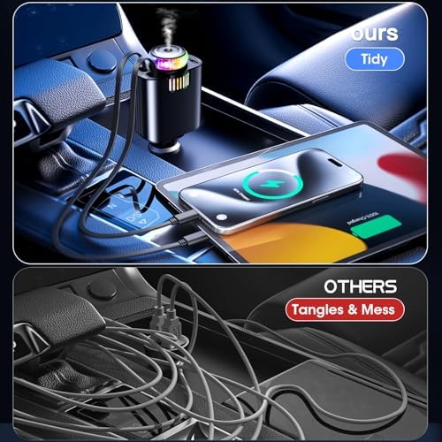 ORDA Starlight Retractable Car Charger & Essential Oil Diffuser – Fast USB-C Charging for i Phone 16/Pro Max/15/14/13/12/11, Samsung Galaxy S24/S23/S22/S21, Google Pixel – Dual Functionality for a Relaxing Drive with Aromatherapy Benefits