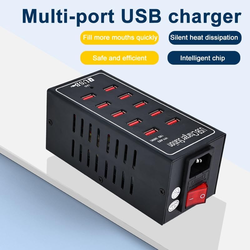 Ultimate 10-Port USB Charging Hub – Fast 60 W Power Delivery Multi-Port Charger for i Phone 13/14/15, Tablets & More – Intelligent Overcharge Protection for Home, Office, and Public Use – Sleek Desktop Accessory for Efficient Device Management