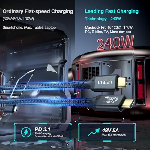 Ultra-Fast 240 W USB C to USB C Charging & Data Transfer Cable – Experience 20 Gbps Speed and 4 K Video Output for Seamless Connectivity with Samsung Galaxy, Mac Book Pro/Air, and i Pad Mini – Perfect for Professionals and Everyday Users Seeking Efficiency and Durability