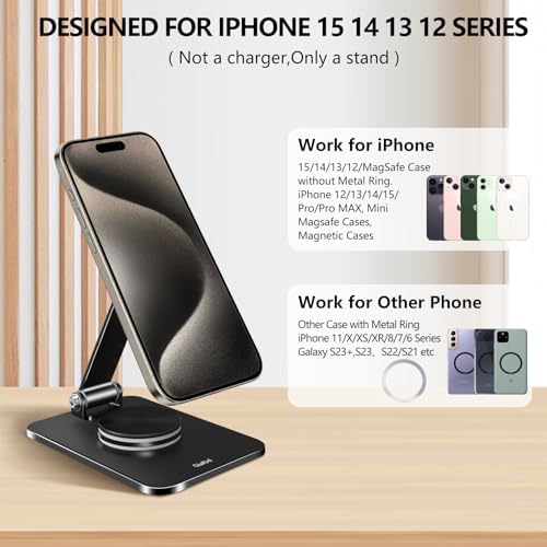 Magnetic Phone Stand Compatible with MagSafe for iphone16, Phone Stand for Desk with 360°Rotation Base, Adjustable Height to 6.1 inch, Compatible for MagSafe Case and iPhone 16/15/14/13/12 – Enhanced Compatibility and Speed