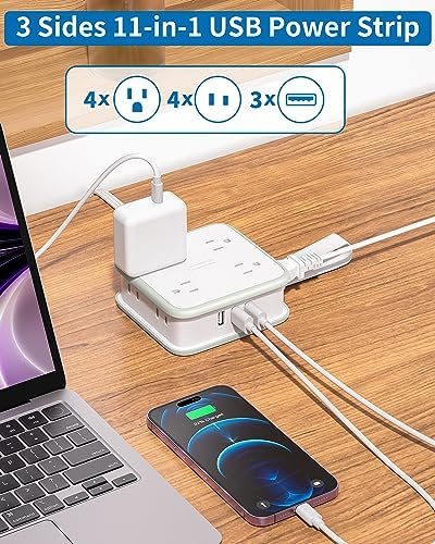 Maximize Connectivity with NTONPOWER 8-Outlet Flat Extension Cord & 3 USB Ports – 6 FT Wall-Mounted Power Strip for Home, Office, and Dorm Use – Space-Saving Design with Surge Protection and High-Speed Charging for All Your Devices