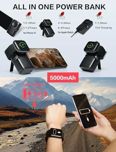 Ultra-Compact 5000 m Ah Portable Power Bank with 20 W PD Fast Charging – Wireless USB-C Charger for i Phone 15/14/13/12 & Apple Watch 9/8/7/6/SE – Ideal Travel Companion for On-the-Go Power Needs