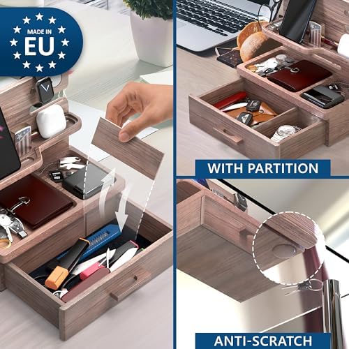 BarvA Phone Docking Station with Drawer Organizer | Night Stand Desk Charging Station | Upgraded Nightstand Organizer | Dresser Smart Watch Earbuds Phone Stand | Room Decor Gifts for Women Men Mom – Enhanced Compatibility and Speed