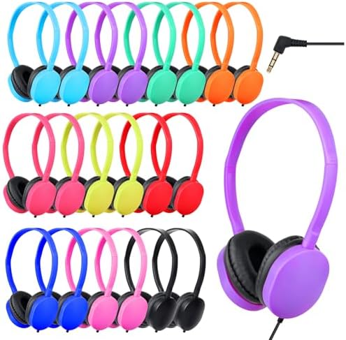 Bulk Kids Headphones 25 Pack – Colorful Classroom Earphones for Enhanced Learning | Durable 3.5 mm Jack Headphones for Students & Teens | Ultimate Comfort, Sound Clarity, and Long-lasting Quality for Educational Environments
