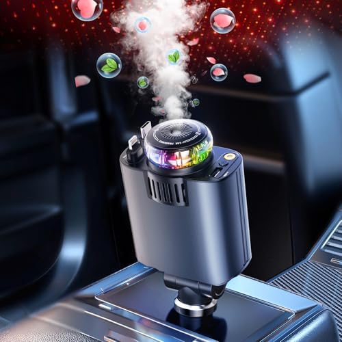 Experience Ultimate Comfort on the Road with the Starlight 5-in-1 Retractable Car Charger & Aromatherapy Diffuser – Fast Charging for i Phone 16/15 and More, Dual USB-C Cables, and a Soothing Essential Oil Atmosphere for Enhanced Relaxation.
