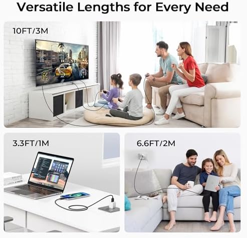 Premium Car Play Charging Cable Set for i Phone 16/15 Pro Max – 3-Pack (3.3 FT, 6.6 FT, 10 FT) USB A to USB C – Fast Data Transfer & Durable Design for i Pad Pro, Air Pods, Galaxy S24/S23/S22 & More – Enhanced Compatibility for Effortless Connectivity and Navigation