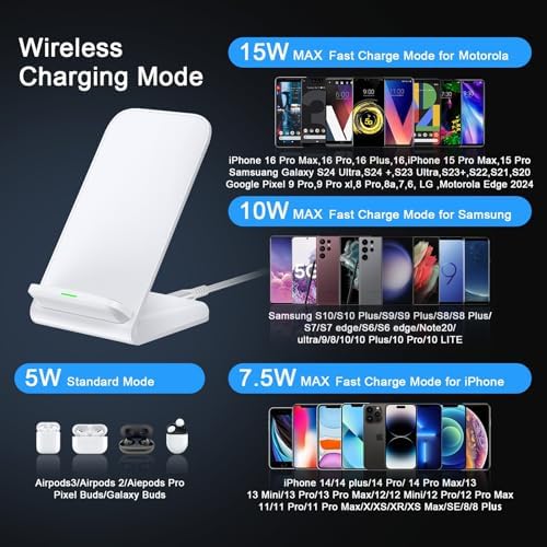 15 W Fast Wireless Charging Station for i Phone 16 Series, Samsung Galaxy S24/S23/S22/S21 & Google Pixel 9 Pro/8 – Sleek Design with QC Adapter for Universal Compatibility and Enhanced Charging Speed for Air Pods and More