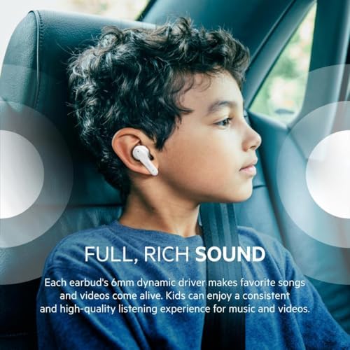 Belkin Soundform Nano Kids Bluetooth Earbuds – Stylish Blue Design with 85 d B Volume Limiting for Safe Listening, 24-Hour Battery Life, Integrated Microphone for Online Learning and Calls, Compatible with i Phone, i Pad, Galaxy & More – Comfort Meets Durability for Young Audiophiles