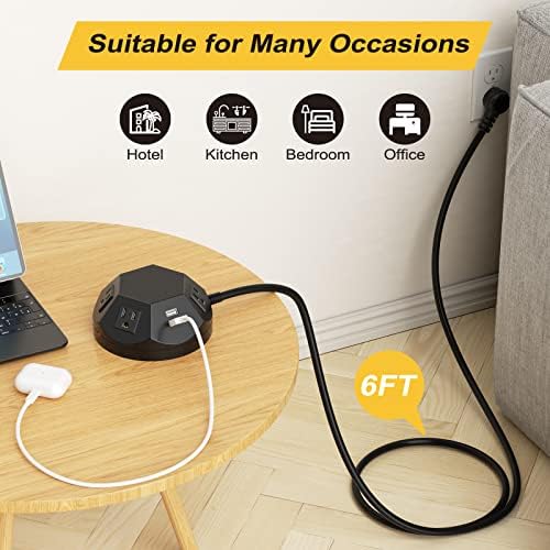 Advanced Power Strip Tower with Surge Protection, 20 W USB-C Charging Ports, 4 AC Outlets, and 4 USB Ports – 6.56 FT Extension Cord for Optimal Connectivity in Home Office, Bedroom, and Living Spaces – Compact Design for Space-Saving Efficiency and Enhanced Device Safety