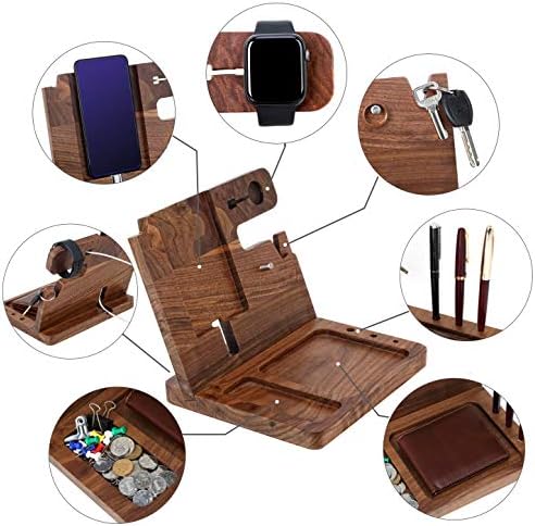 Personalized Wooden Charging Docking Station for Dads – Elegant Nightstand Organizer with Fast-Charging Capability, Multi-Compartment Design for Smartphones, Smartwatches, Keys & Wallets – Ideal Custom Father’s Day Gift or Birthday Surprise, Durable Home Essential