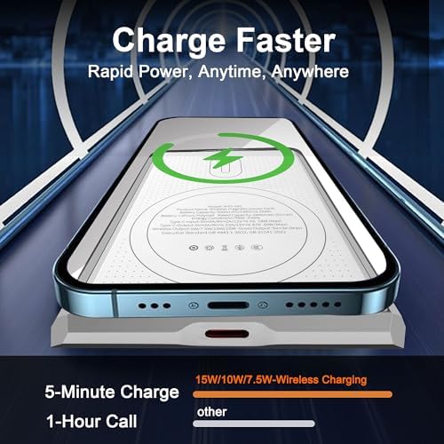 Ultra-Slim 5000 m Ah Magnetic Wireless Charger – Fast 15 W & 20 W PD Power Bank for i Phone 16/15/14/13 Pro Models – Sleek Travel-Friendly Design with Durable Metal Finish and LED Status Display for On-the-Go Charging Solutions