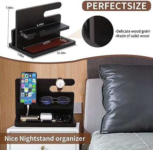 Sustainable Wood Charging Dock & Bedside Organizer: Chic Multi-Device Station for Men – Fast Charging Hub for Phones, Smartwatches, Keys, and Wallets – Perfect Gift Idea for Anniversary, Birthday, or Special Occasions – Modern Black Finish Enhances Any Bedroom or Office Decor