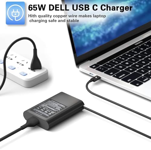 65 W USB-C Laptop Charger for Dell Latitude, XPS & Chromebook – High-Speed AC Adapter with Enhanced Compatibility and Versatile Output Options for Seamless Device Charging – Ideal Replacement Power Supply for Models 5320, 5420, 5520, 7400, 7490, and More – Includes 12-Month Warranty and 24/7 Support