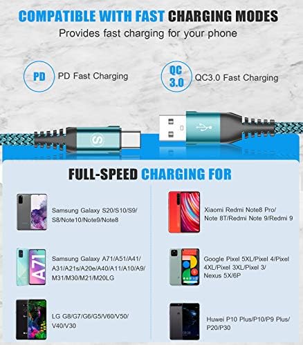 sweguard 3.1 A Fast Charging USB Type C Cable – 2 Pack 6.6 ft Nylon Braided Charger for Samsung Galaxy, LG, Moto, PS5 – Durable, Tangle-Free, High-Speed Data Sync – Ultimate Compatibility and Convenience in Pink