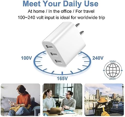 Versatile 3-Port USB Wall Charger – Fast Charging Adapter for i Phone 14/13/12/11 Pro Max, i Pad, Samsung Galaxy & More – Multi-Device Power Solution for Home, Office, and Travel – Compact Design for Enhanced Compatibility and Speed